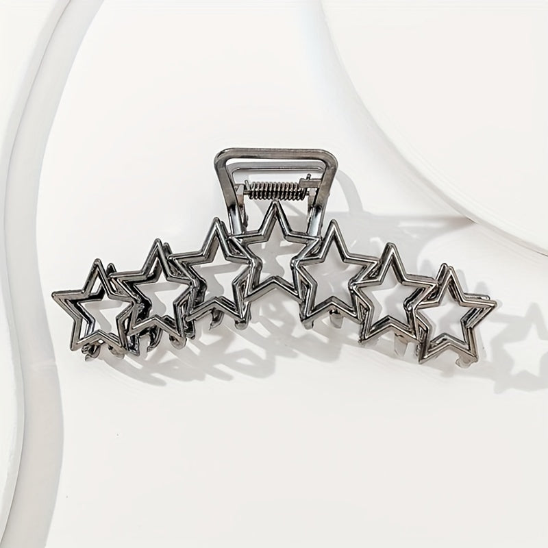 Hollow Star Metal Hair Claw Clip Silver Non Slip Strong Hold Grip Hair Jaw Clip
