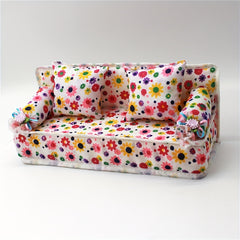 Dollhouse Furniture Flower Cloth Sofa with 2 Cushions