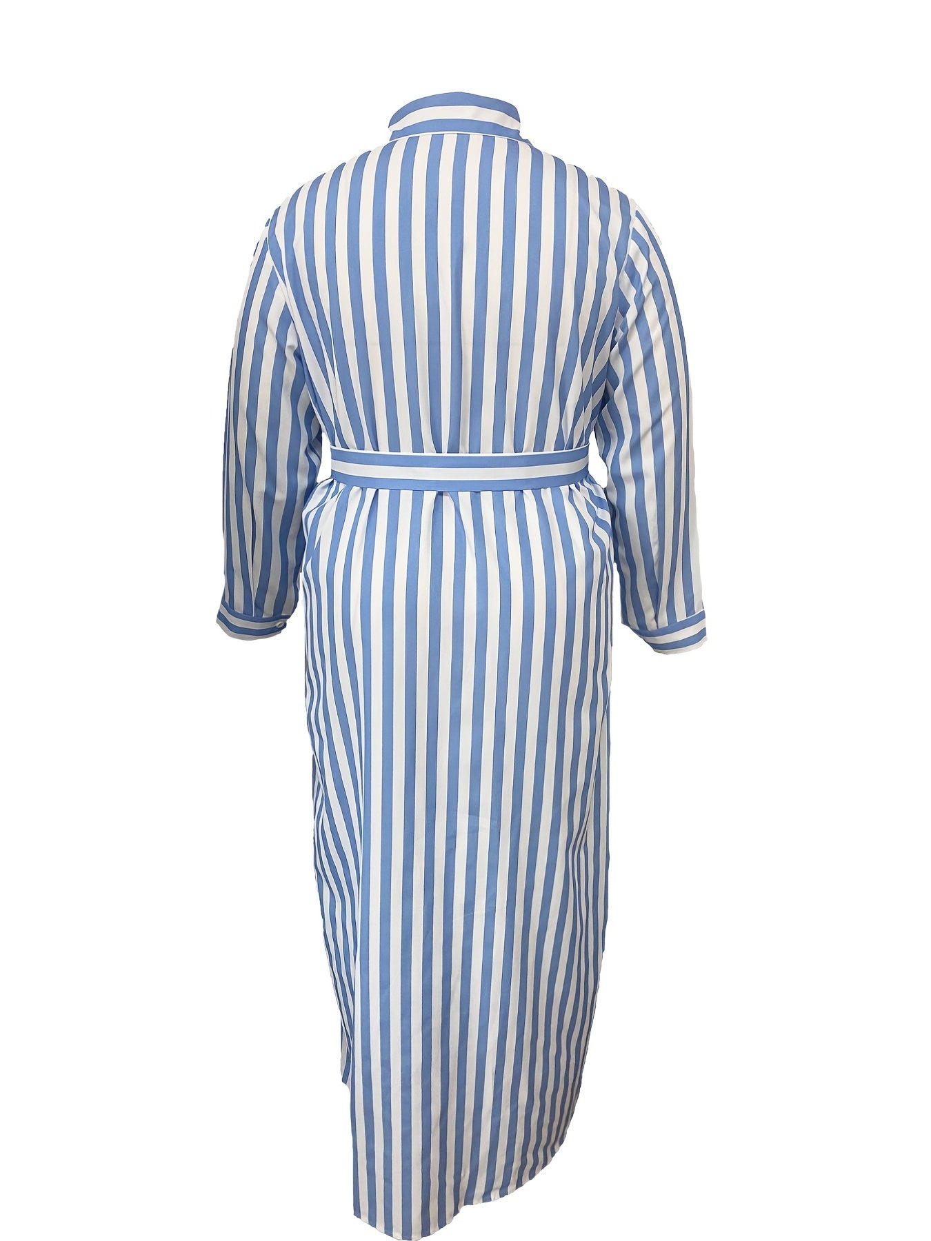  Women's Striped 3/4 Sleeve Button Up Maxi Shirt Dress