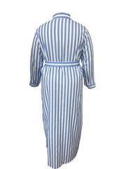  Women's Striped 3/4 Sleeve Button Up Maxi Shirt Dress