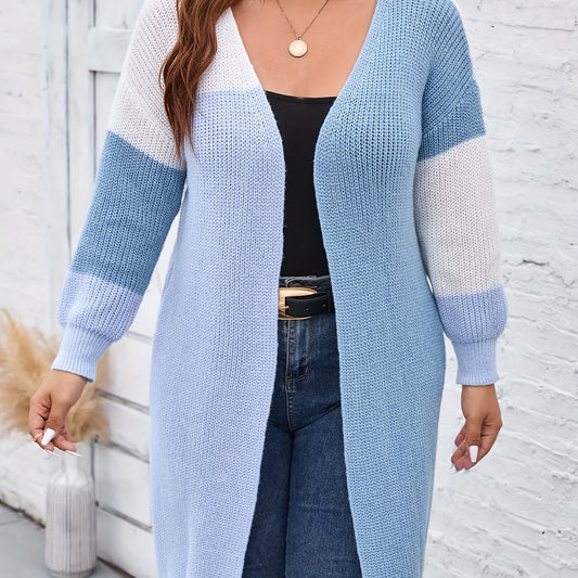  Colorblock Long Sleeve V Neck Cardigan