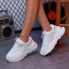 Faux Leather Mesh Running Shoes Heighten Wear Resistance Chunky Sneakers