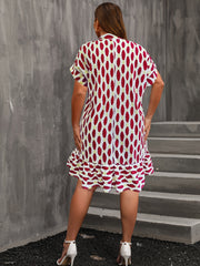  Causal Dress Women's Plus Allover Print Roll Up Batwing Sleeve Dress