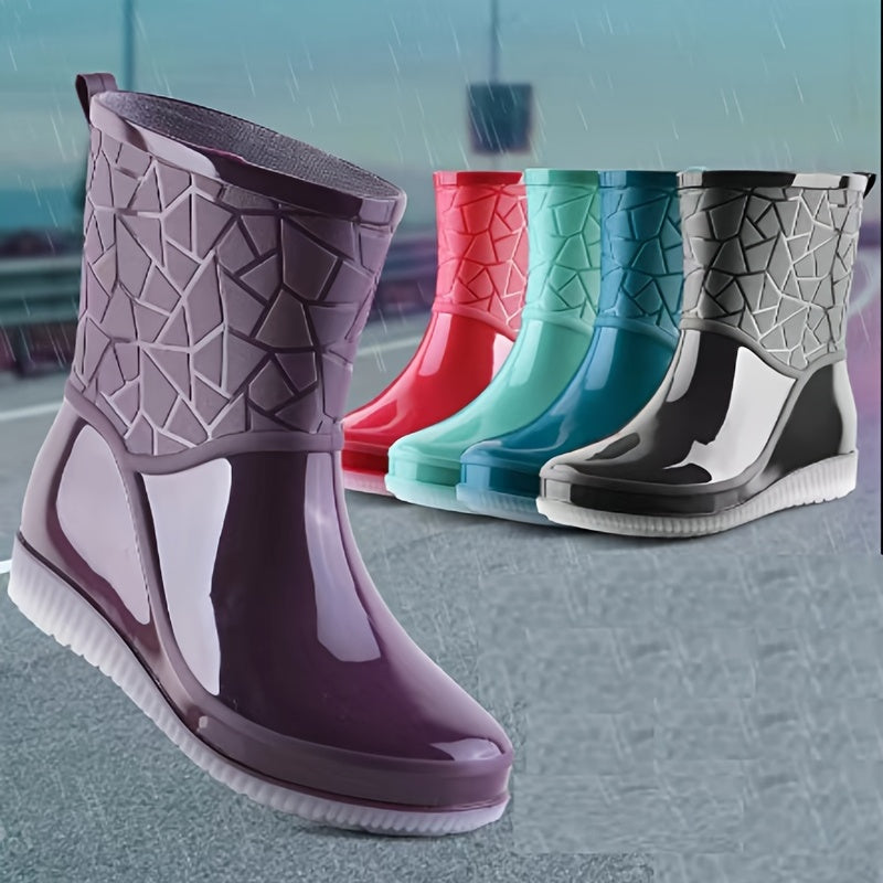 Women's Waterproof Rubber Rain Boots Slip On Outdoor Shoes