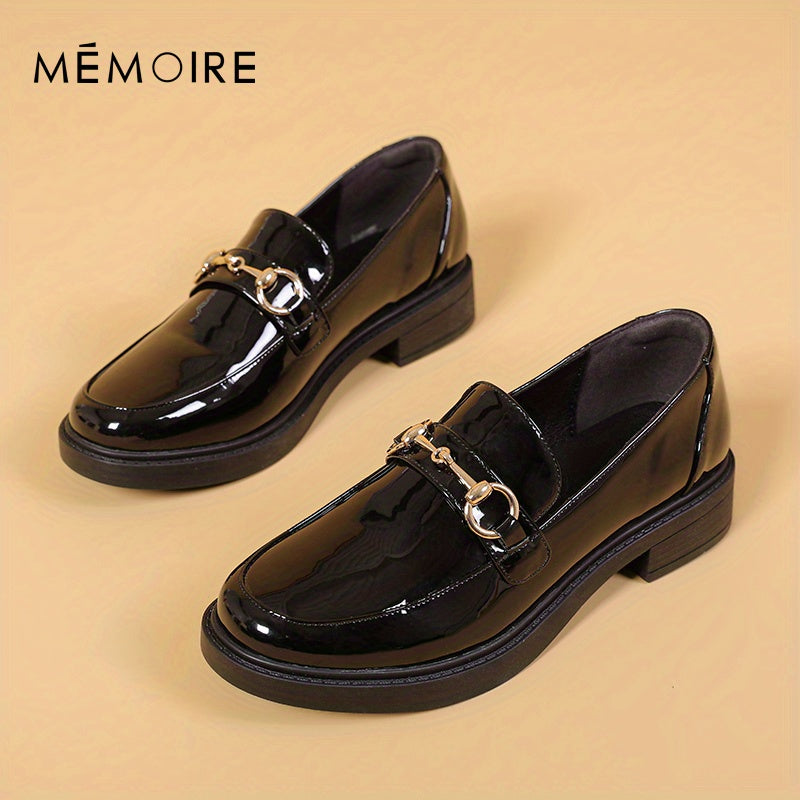 Women's Buckle Chunky Loafers Patent Leather Shoes