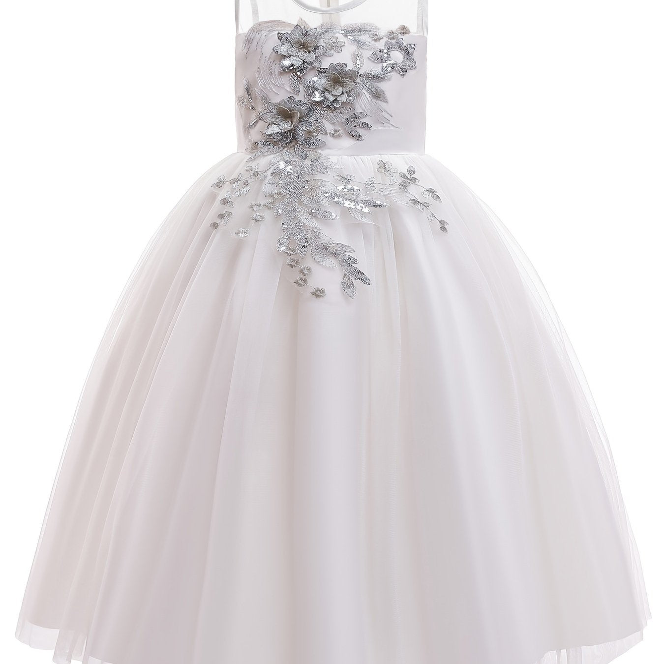 Girls Floral Sleeveless Mesh Princess Dress For Kids