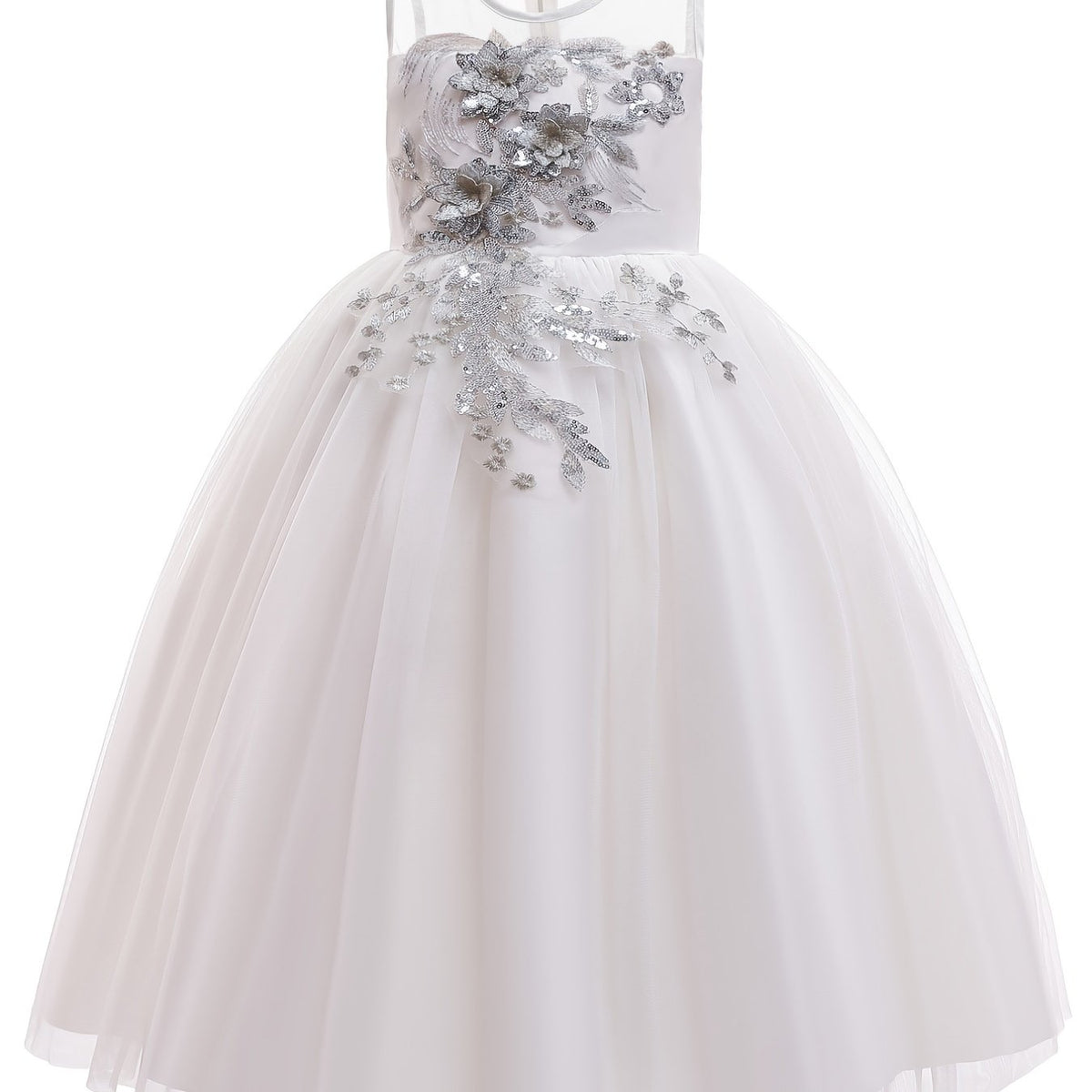 Girls Floral Sleeveless Mesh Princess Dress For Kids