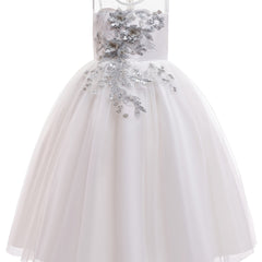 Girls Floral Sleeveless Mesh Princess Dress For Kids