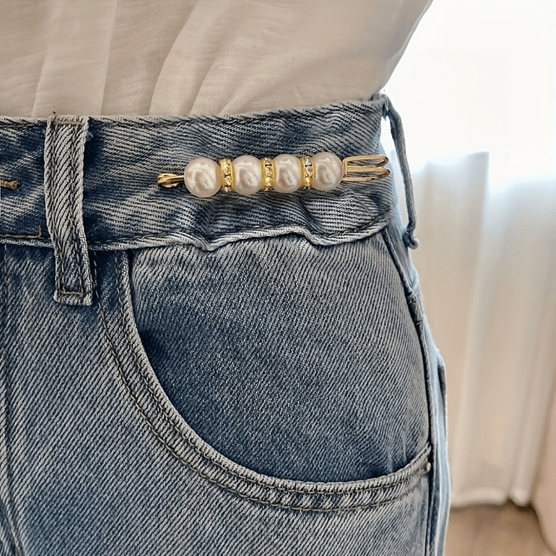 2 Pack Faux Pearl Waist Safety Pin Brooch for Pants Dress Skirt