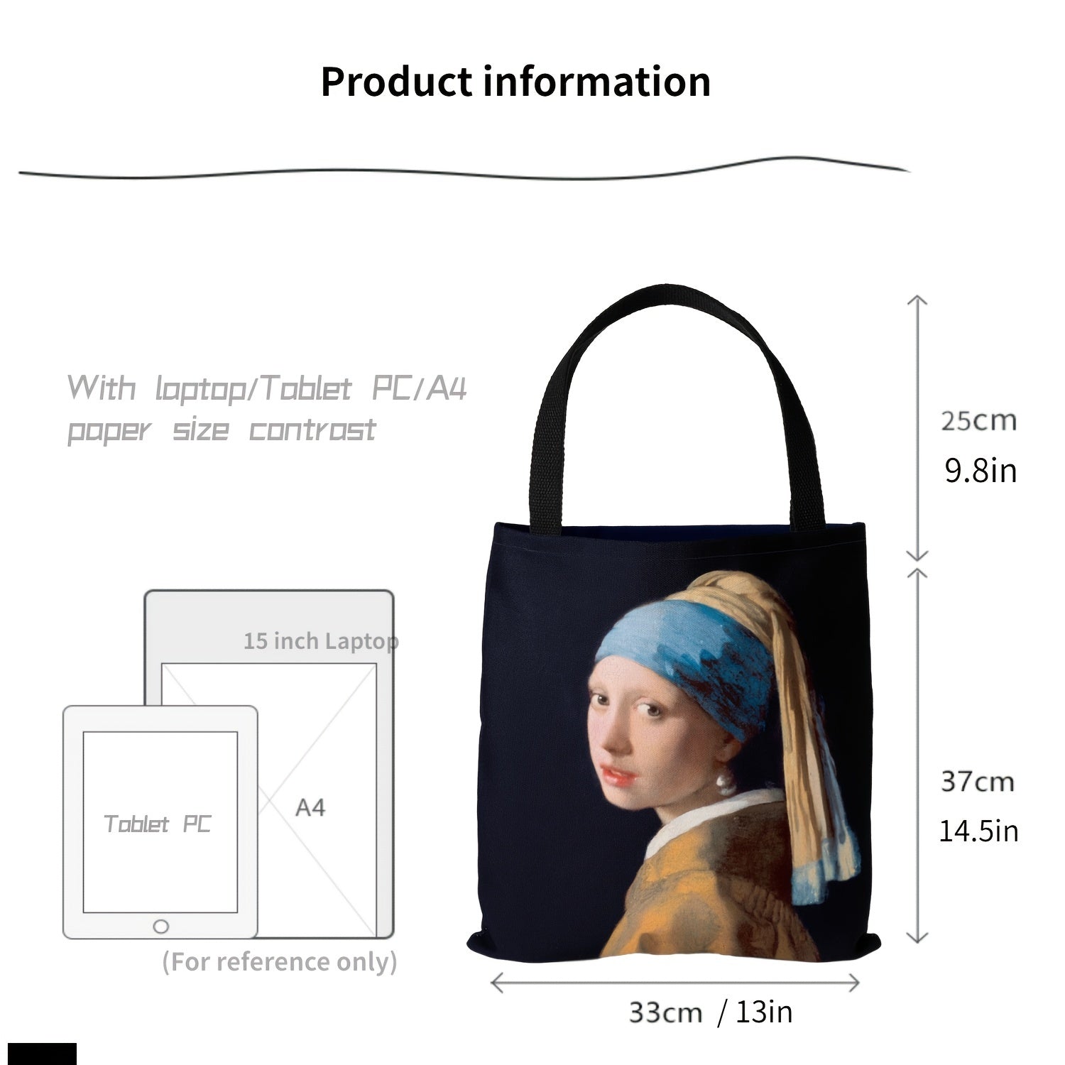 Famous Painting Series Tote Bag Lightweight Canvas Shoulder Bag