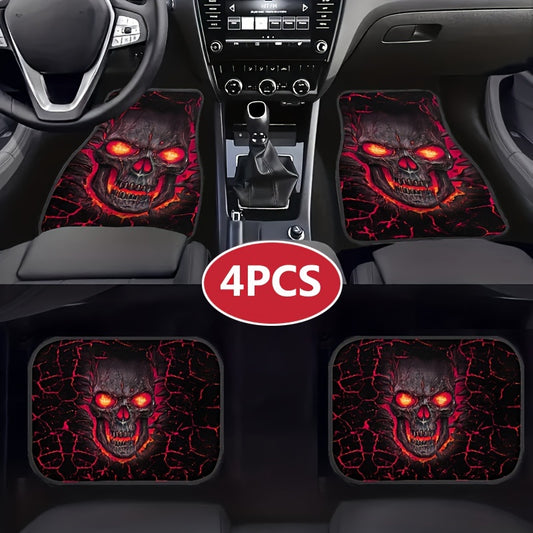 2pcs Skull Pattern Car Floor Mats Absorbent Front/Rear Seats