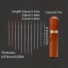 12pcs Hand Sewing Needles Big Eye Hole Wooden Storage Box