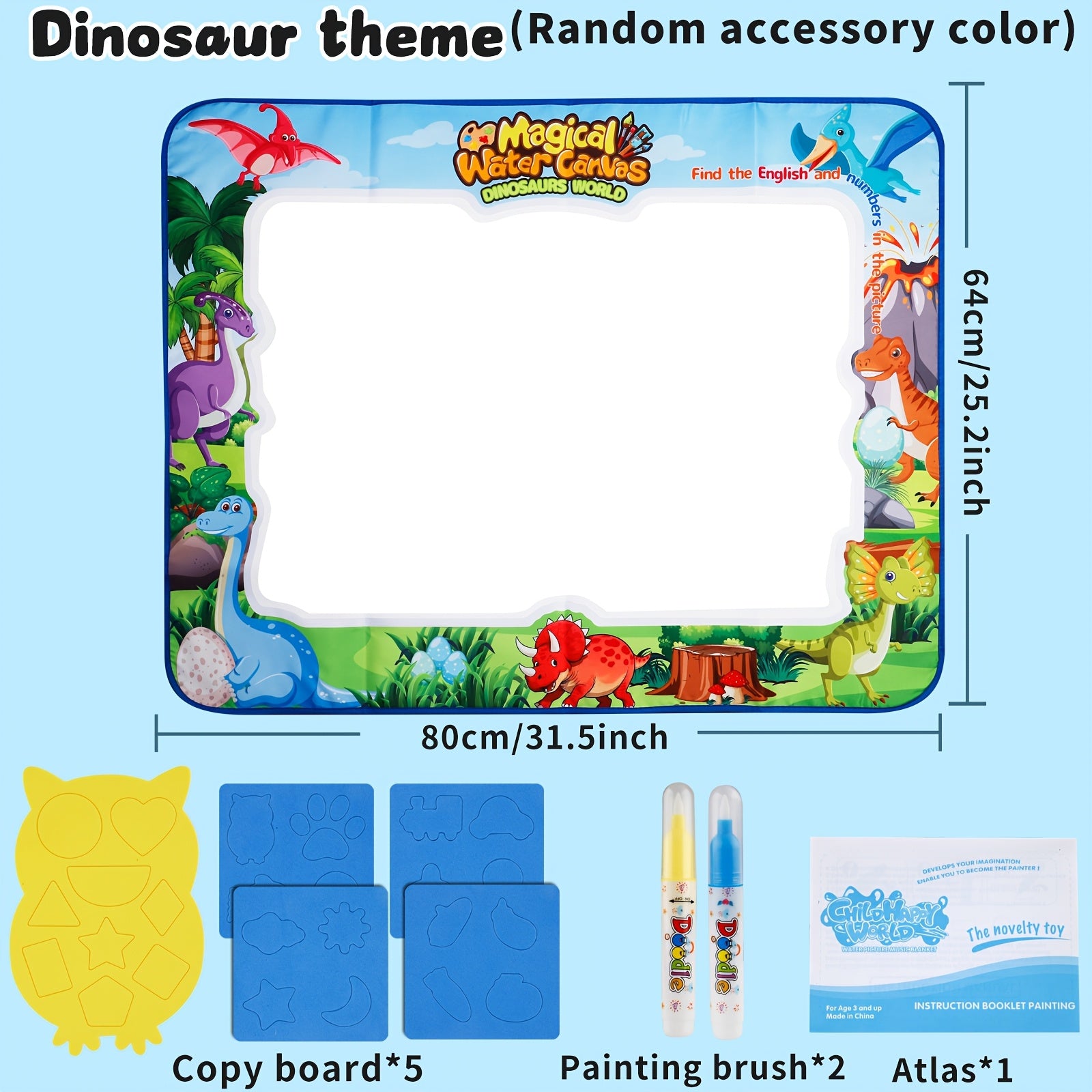 MQUDUO Large Kids Water Drawing Mat with Alphabet Numbers Animals