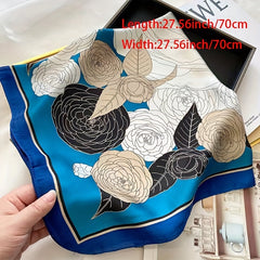 Camellia Print Bandana Classic Satin Square Scarf