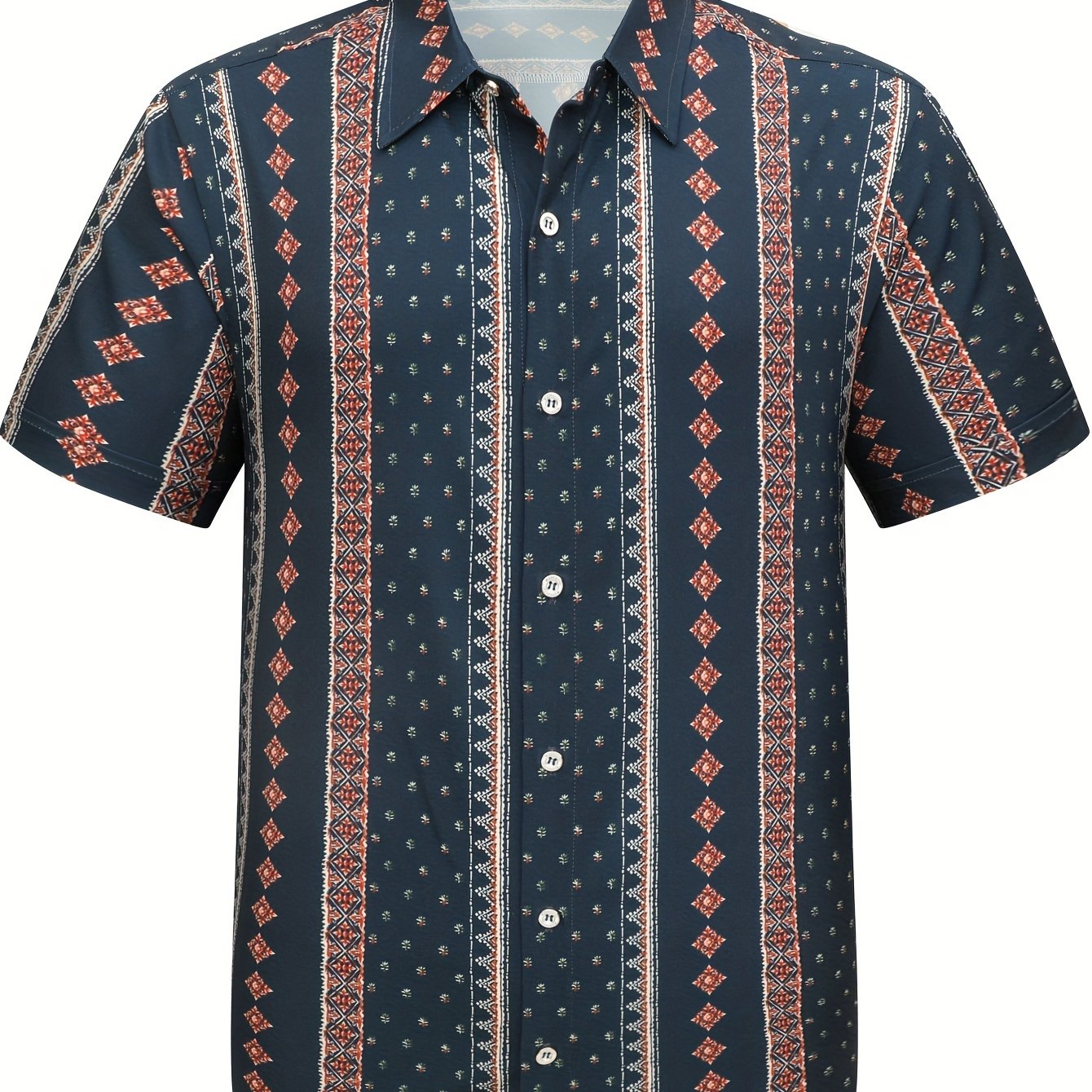 Men's Hawaiian Vintage Striped Shirt Button Up Short Sleeve Shirt