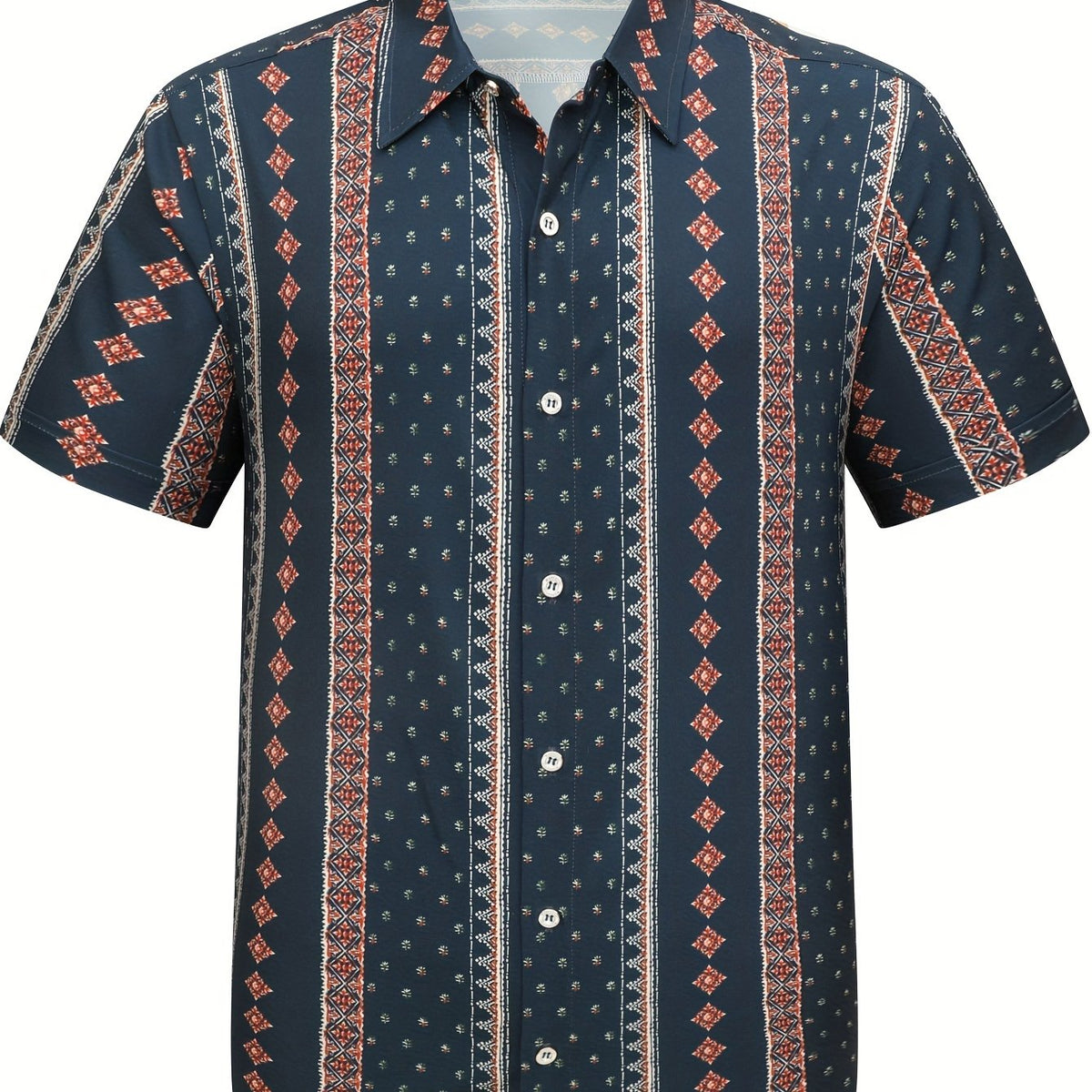 Men's Hawaiian Vintage Striped Shirt Button Up Short Sleeve Shirt