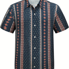Men's Hawaiian Vintage Striped Shirt Button Up Short Sleeve Shirt