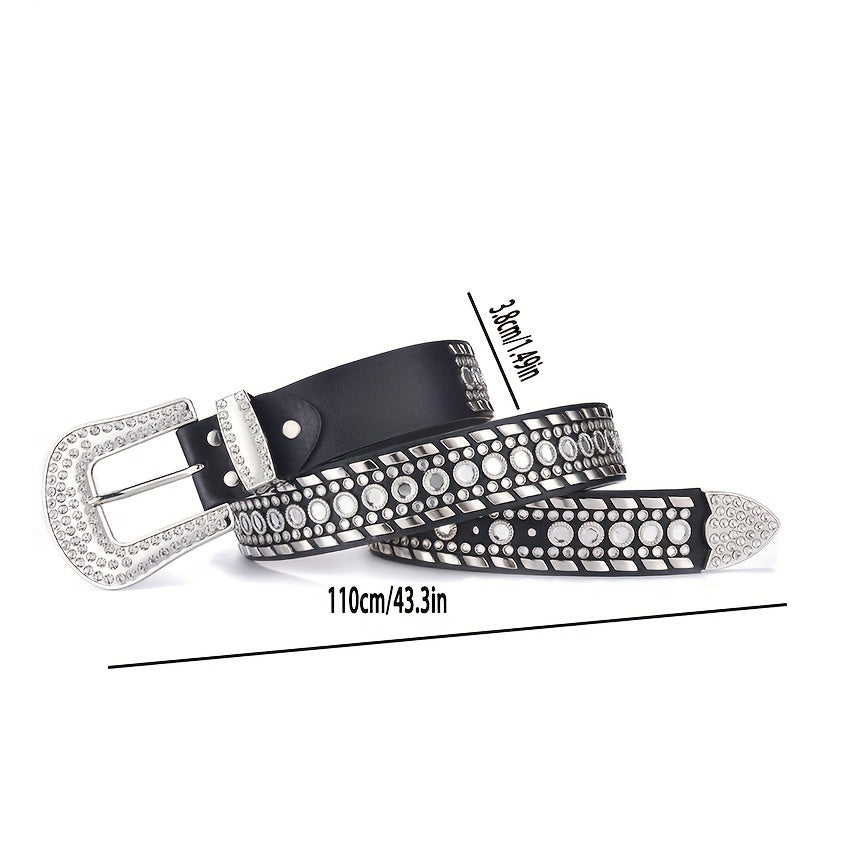 Glamorous Rhinestone Inlaid Wide Leather Belt for Men
