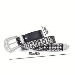 Glamorous Rhinestone Inlaid Wide Leather Belt for Men