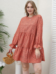 Leopard Print Flounce Sleeve Round Neck Smock Mini Dress