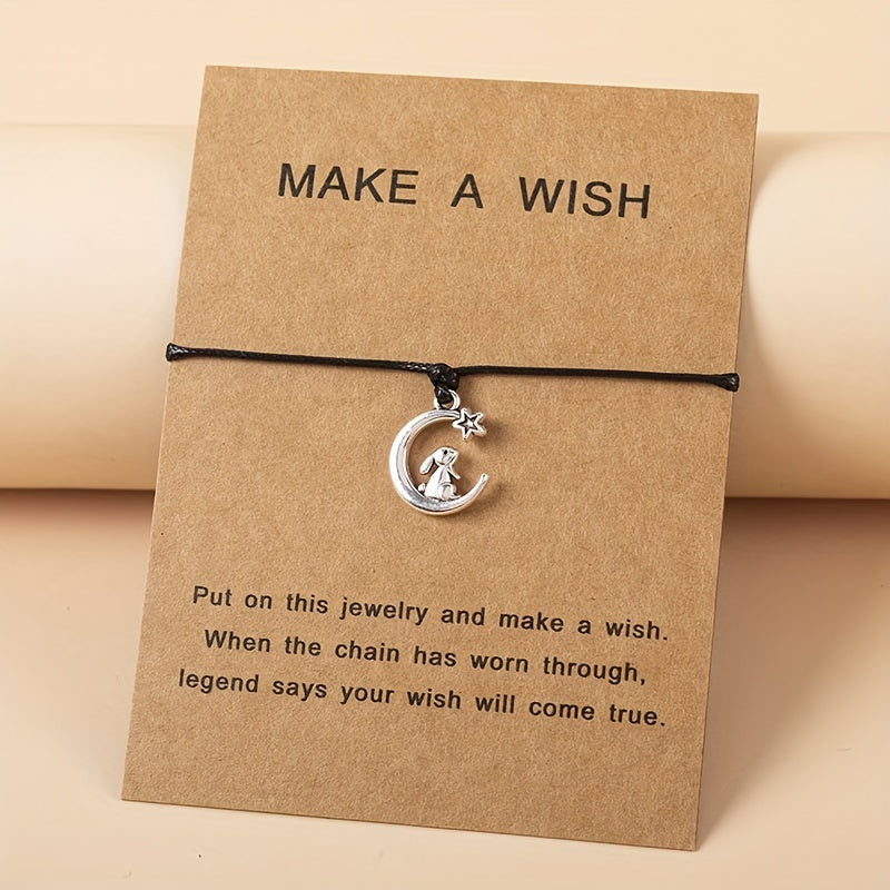 Rabbit Moon Braided Bracelet Adjustable Hand Jewelry Decor 1 Pc