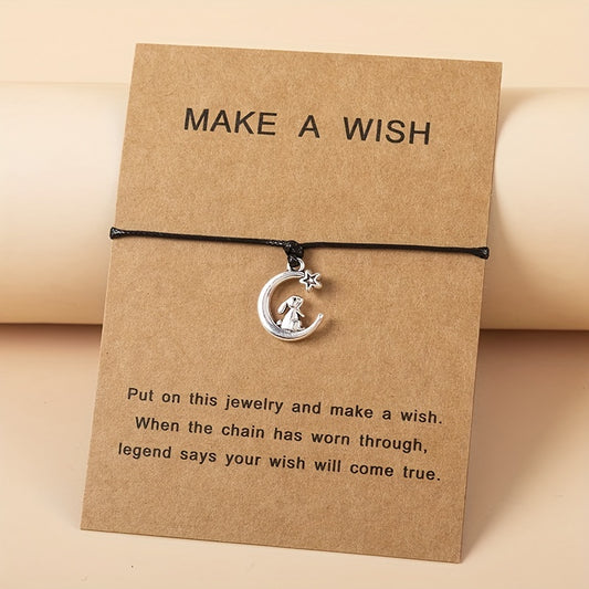Rabbit Moon Braided Bracelet Adjustable Hand Jewelry Decor 1 Pc