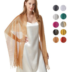 Metallic Tassel Shawls Solid Wraps Classic Scarf For Evening Dress