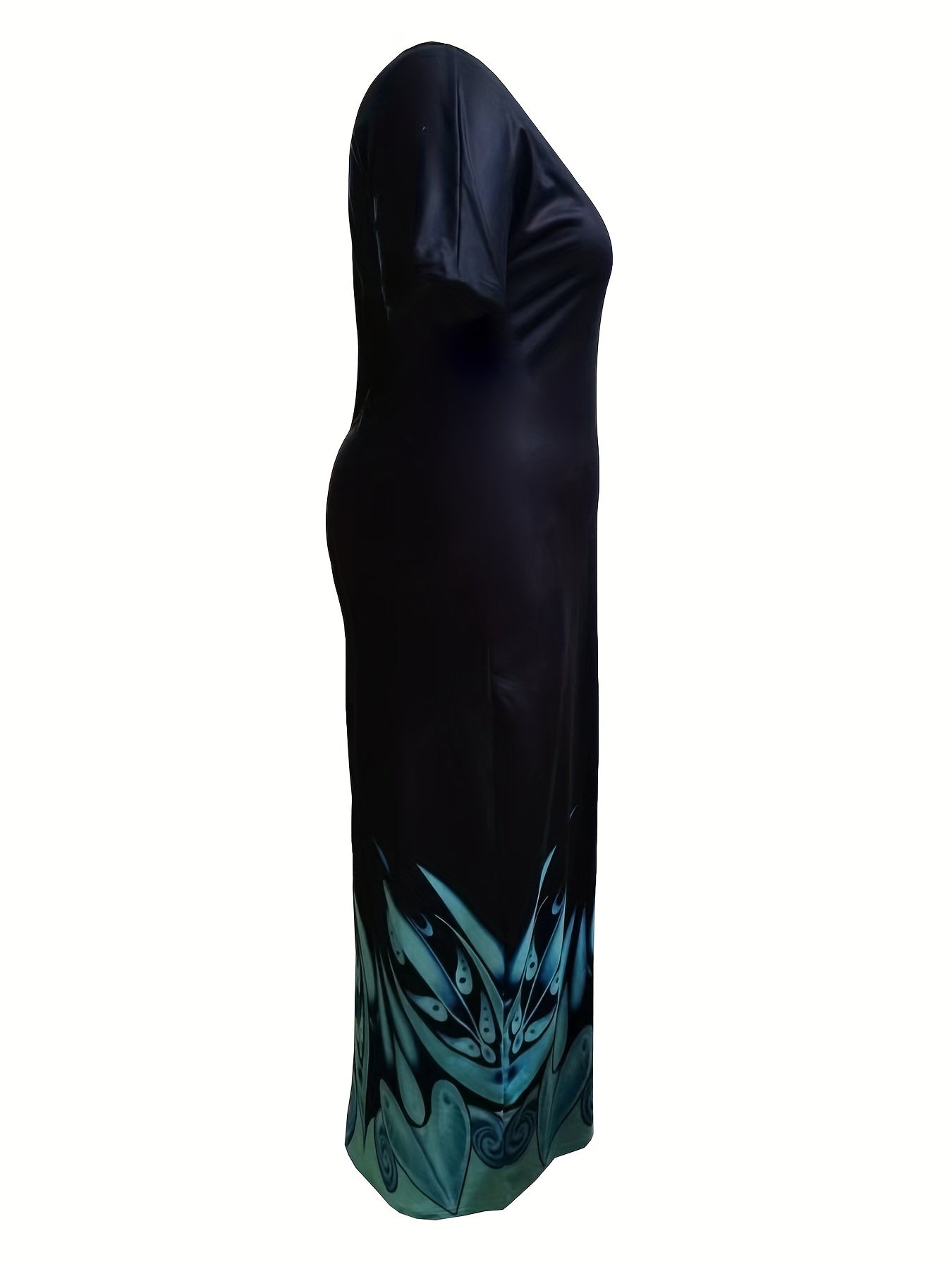  Feather Print Maxi Dress With Pockets