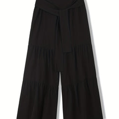  Solid High Rise Smock Wide Leg Trousers