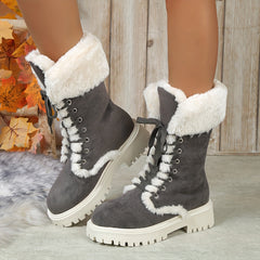 Women's Platform Snow Boots Lace Up Plush Lined Casual Winter Boots