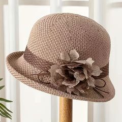 Women's Bucket Hat with Flower Decor Sunshade Fedora