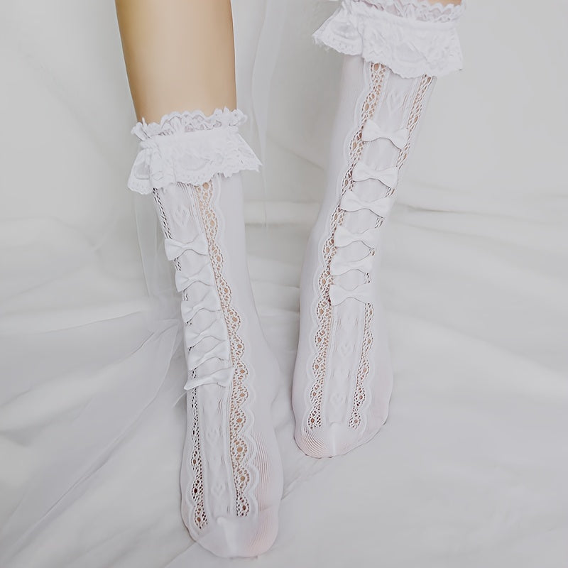 Ruffle Bow Socks Women's Lolita Stockings