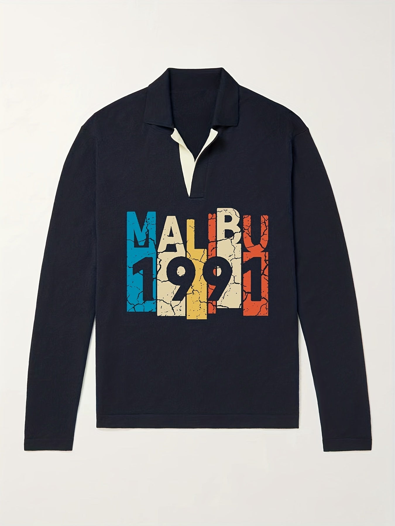 1991 Pattern Knit Polo Shirt Men's Casual Lapel Sweater
