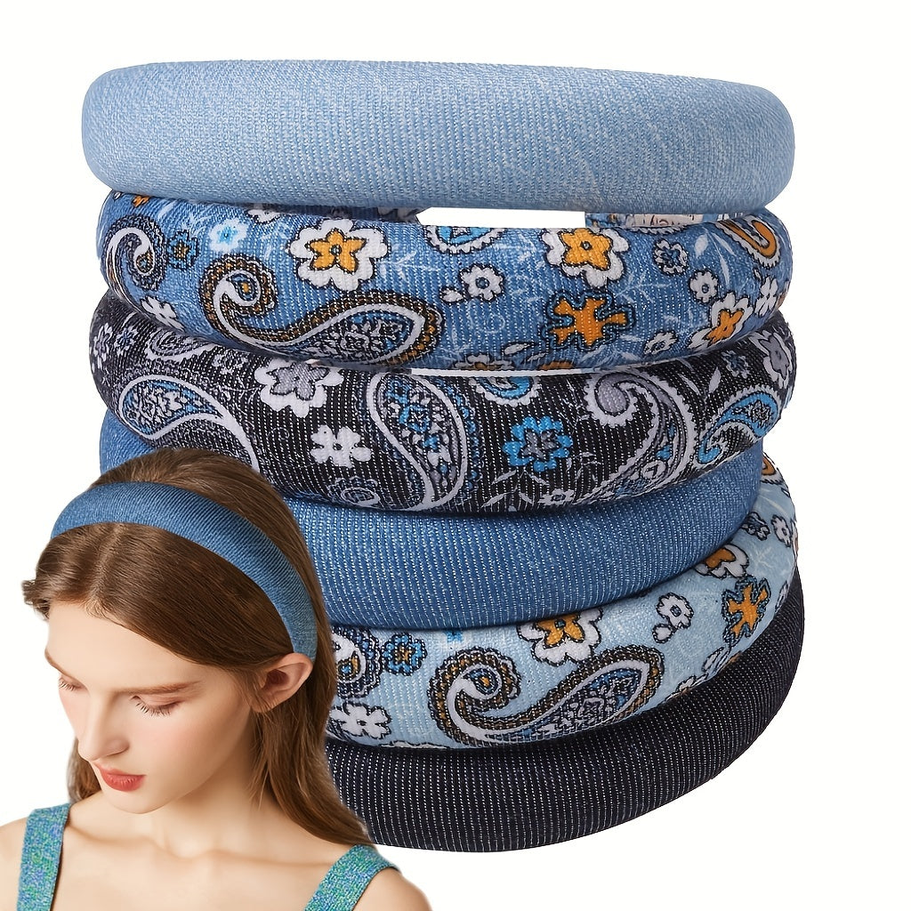 Boho Denim Headband Paisley Printed Hair Band Vintage Headdress