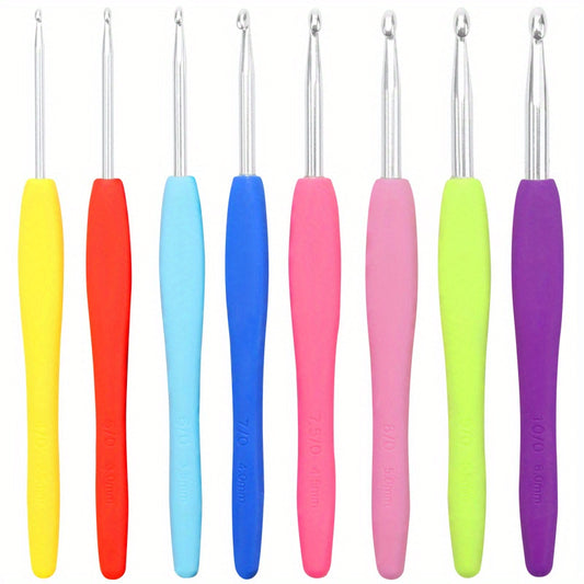8pcs Crochet Hooks Kit Soft Ergonomic Handle Knitting & Crochet Supplies