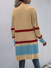  Striped Open Front Cardigan with Pockets