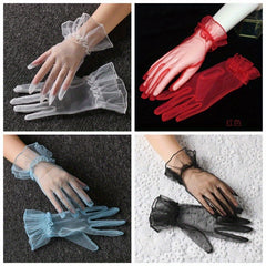 2pcs Sheer Mesh Short Gloves Ruffled Sleeve L