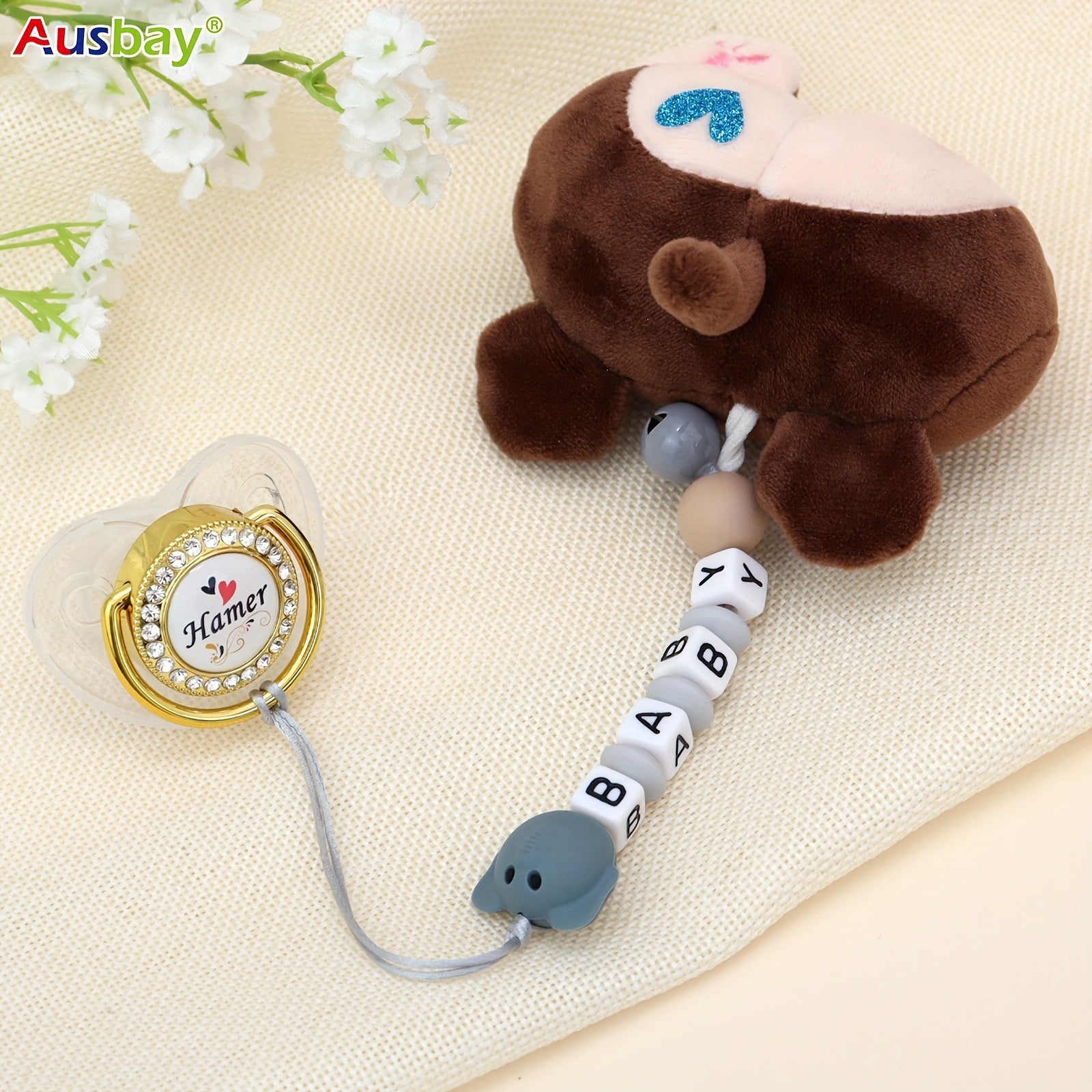 Personalised Baby Brown Pacifier Holder - Perfect Gift