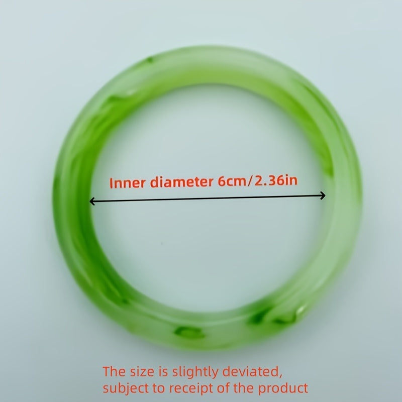 Emerald Green Glass Bracelet with Floral Patterns - Fits Wrist 6.5-7.5 Inches