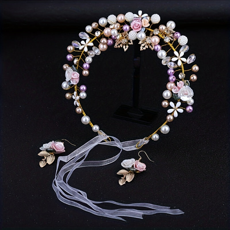 Faux Pearl Rhinestone Wedding Headdress Set Headband Bridal Headband