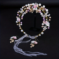 Faux Pearl Rhinestone Wedding Headdress Set Headband Bridal Headband