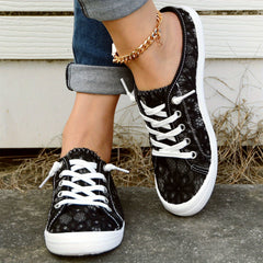 Women's Lace Canvas Shoes Round Toe Low Top