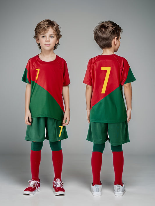 Quick Dry Football 7 Kids Boys Soccer Jersey & Shorts Set