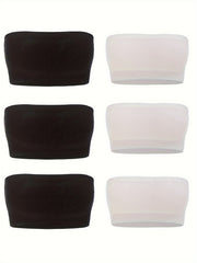6pcs Seamless Strapless Bandeau Bras Soft Stretch Everyday Bra Women's Lingerie