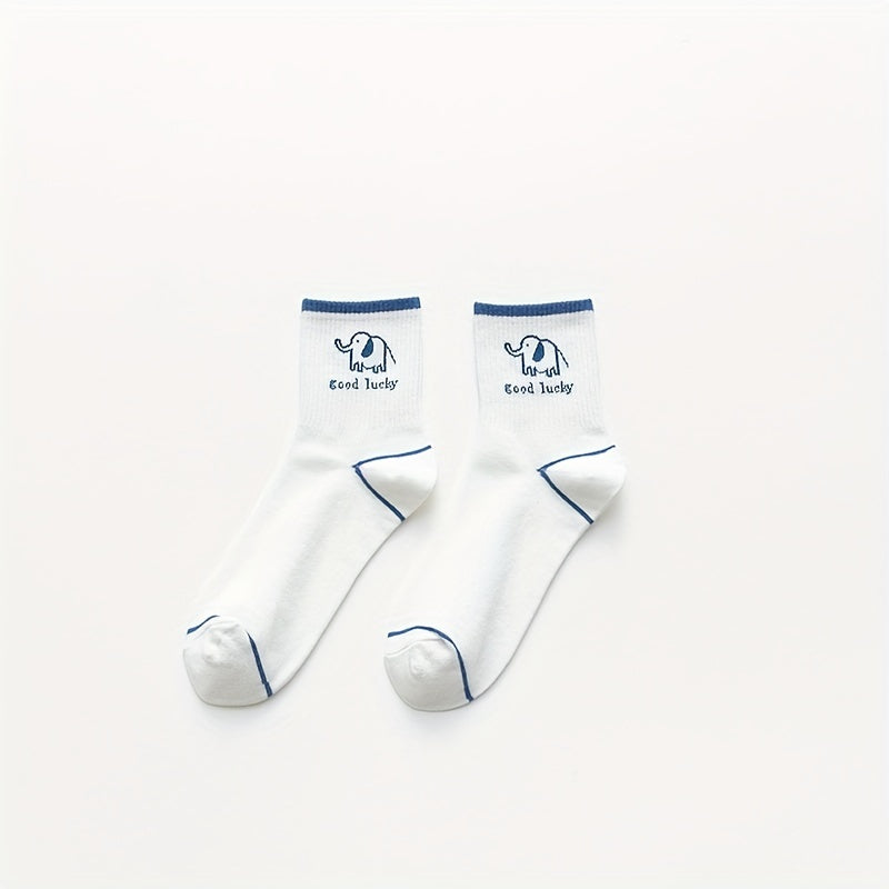 6 Pairs Cartoon Print Socks Comfy & Mid Tube Socks Women's Stockings
