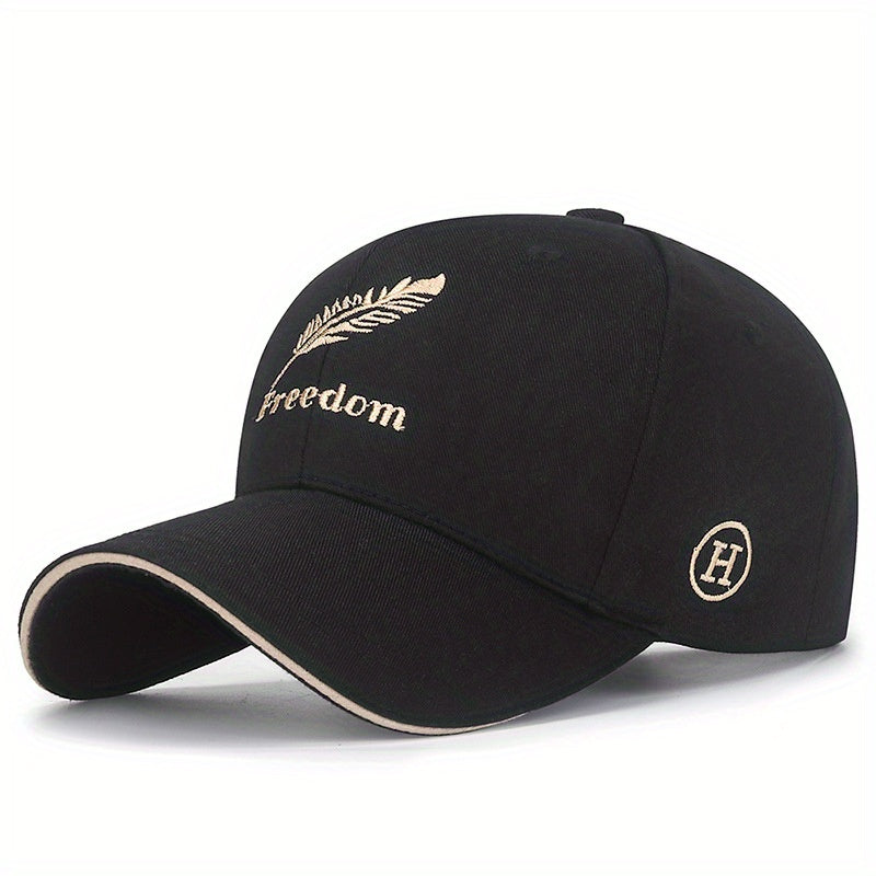 Feather Wheat Embroidery Baseball Cap Solid Cotton Dad Hat Unisex Casual Couple