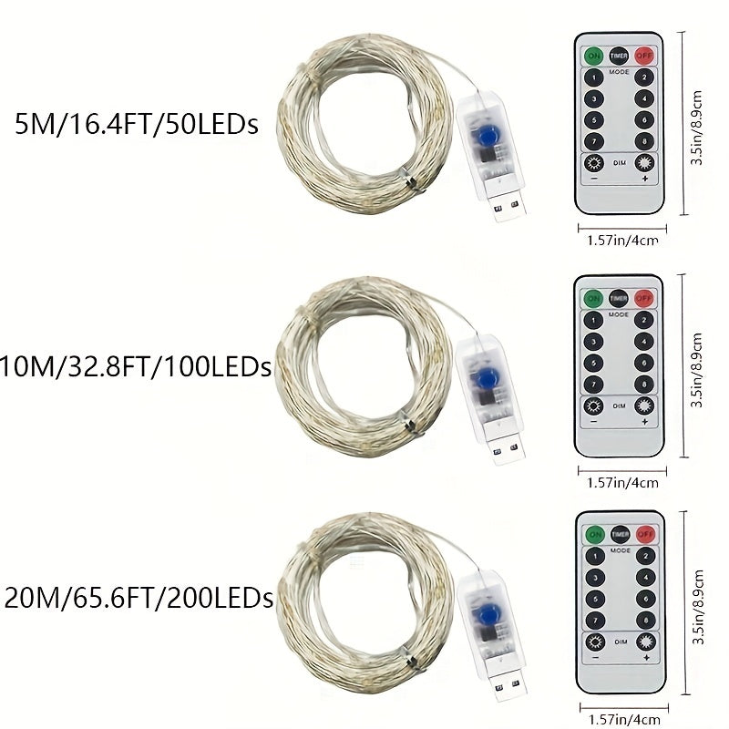 USB Copper Wire String Light 8 Function Remote Control Waterproof Fairy Lamp