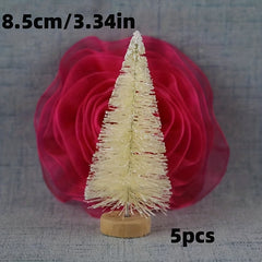 5pcs Mini Christmas Tree Sisal Tree And Wooden Base Bottle Brush Tree