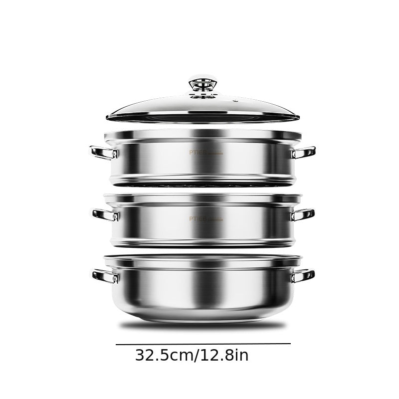3 Tier Steamer Pot With Lid Stainless Steel Steaming Pot