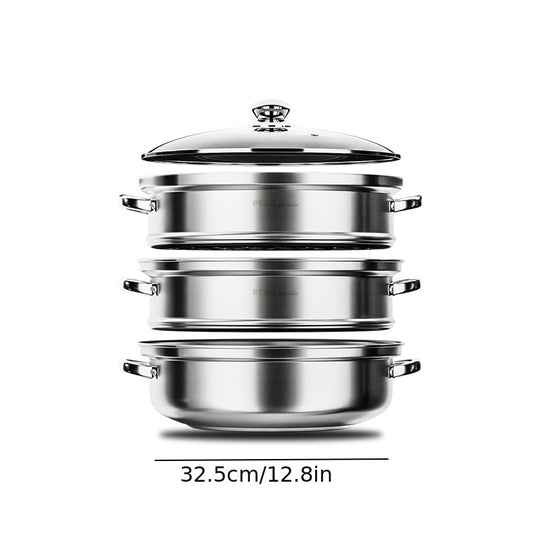 3 Tier Steamer Pot With Lid Stainless Steel Steaming Pot